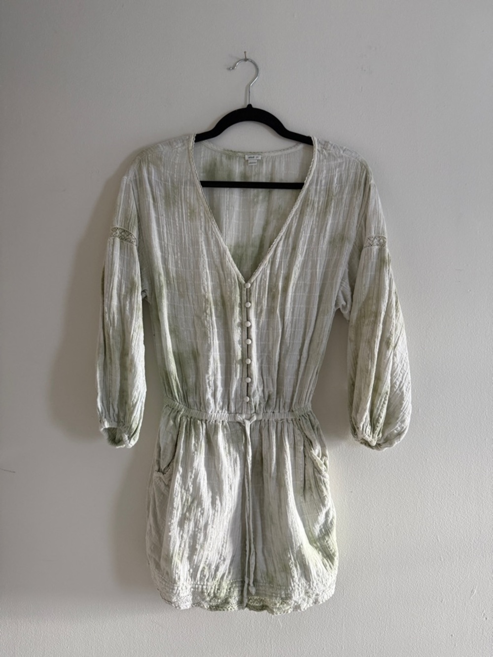 Aerie Green Tie Dye Button-Front Romper